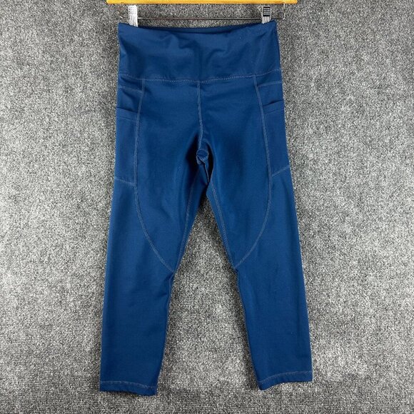Zyia Active Compression Pants Womens  6 Blue Stretch Side Pockets Crop - Picture 1 of 8